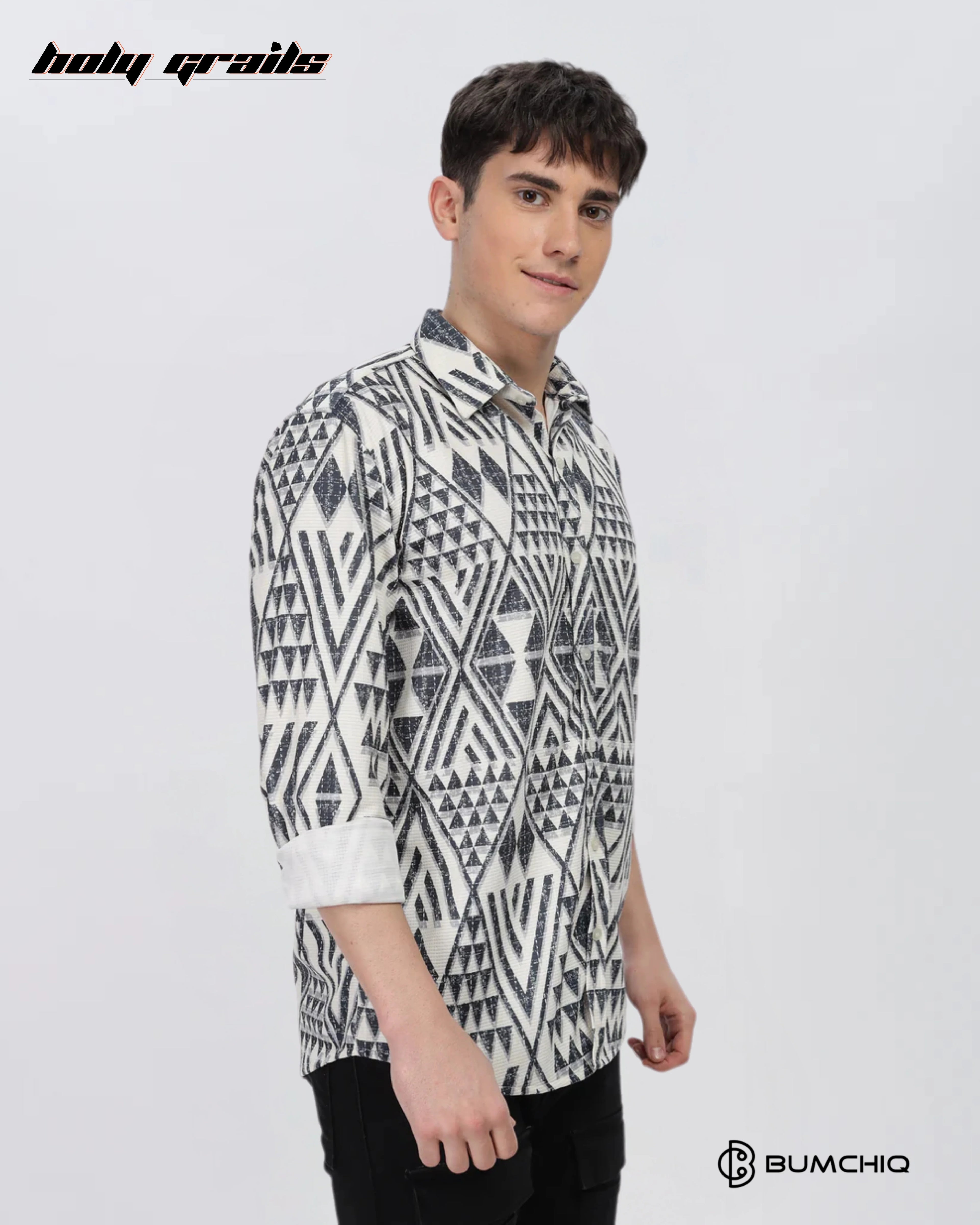 Greyish Geometrical Beige Shirt HG x Bumchiq