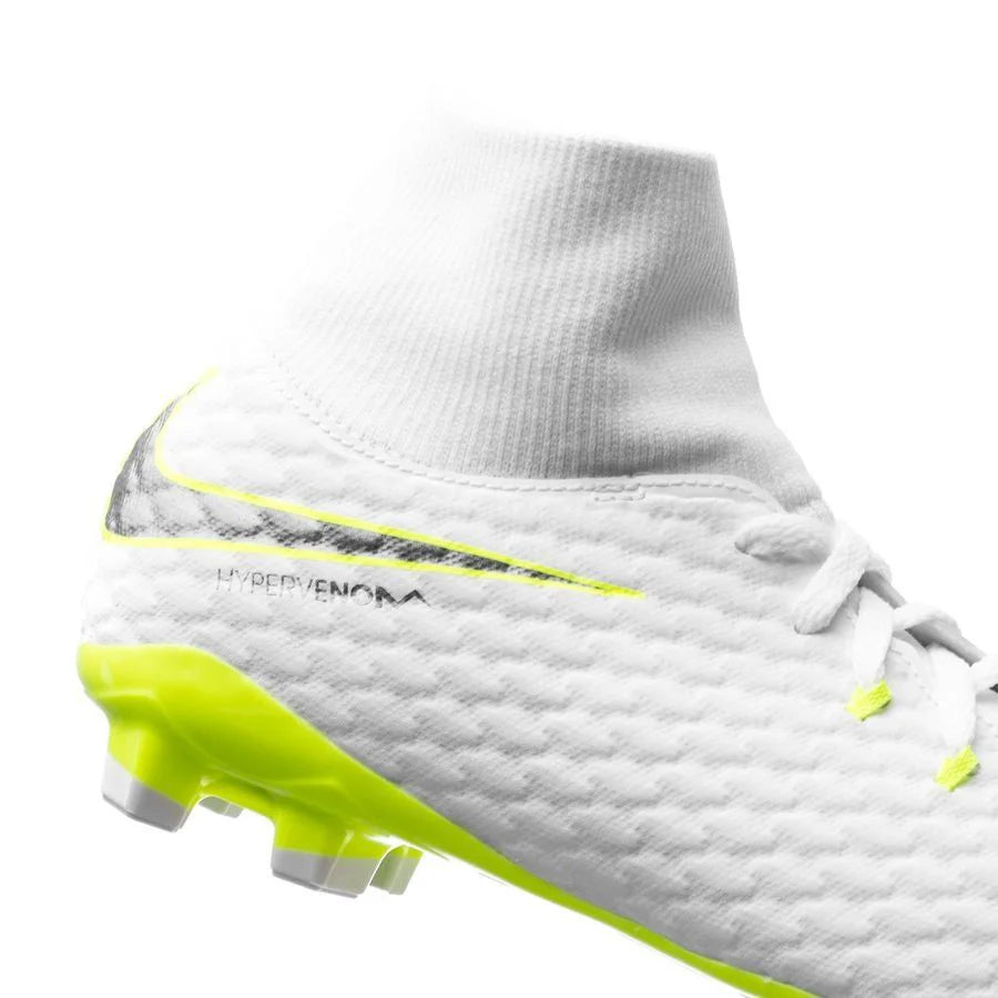 Kids Nike Jr Hypervenom Phantom 3 Academy Dynamic Fit FG Firm Ground Football Boot White Grey Volt