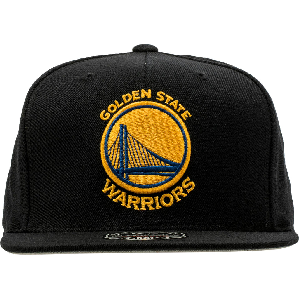 Golden State Warriors NBA High Crown Fitted Hat Mens Black Yellow