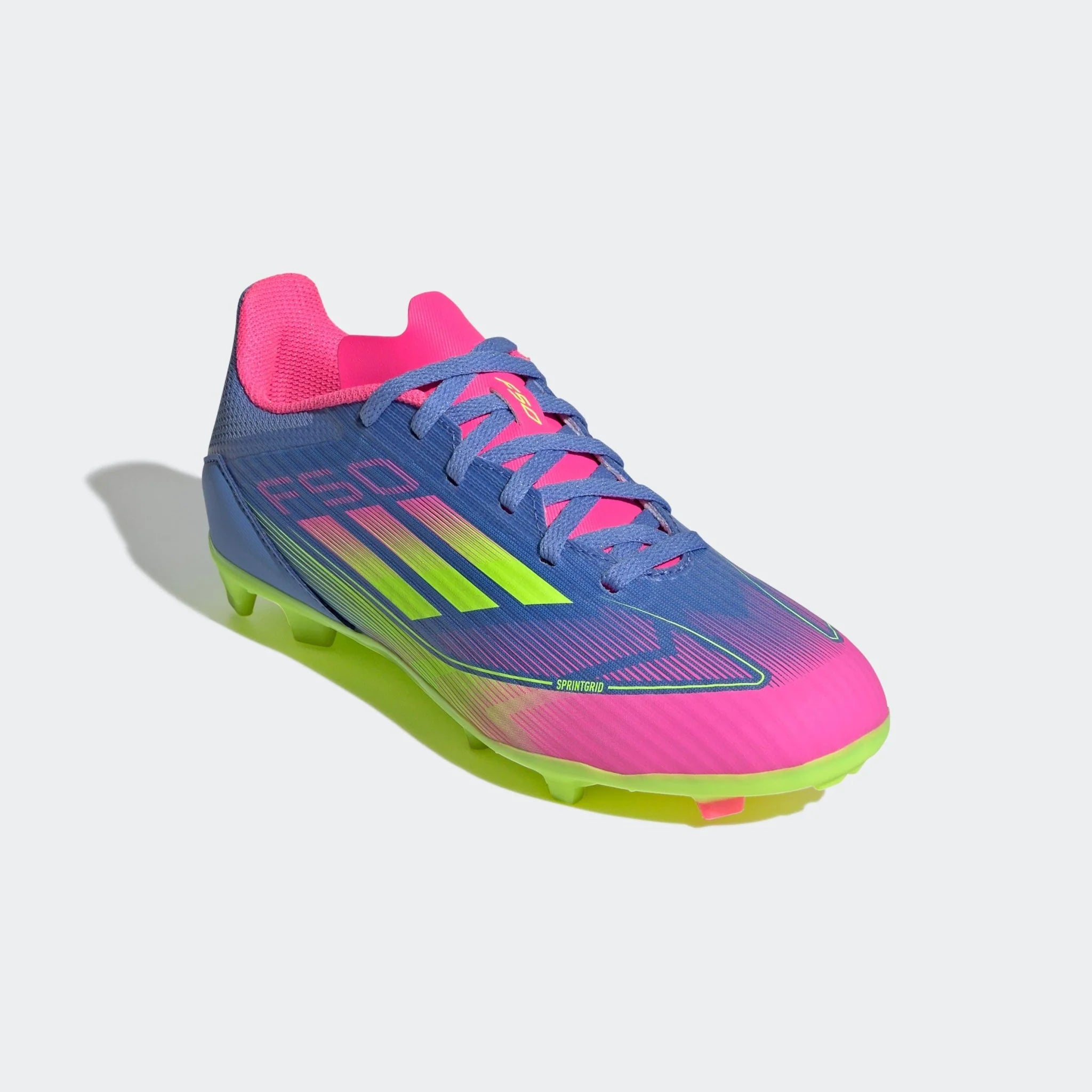 adidas F50 League Firm Multi Ground Boots Junior Blue Fusion Lucid Lemon Lucid Pink