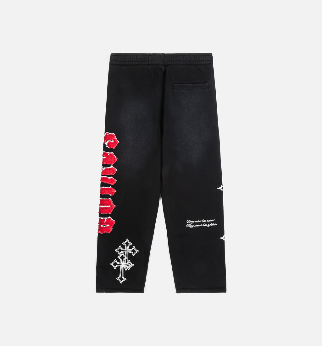 The Savior Straight Fleece Jogger Mens Pant Black Red
