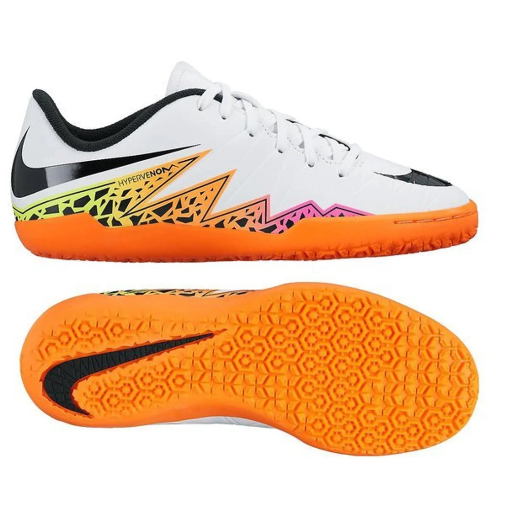 Nike JR HyperVenom Phelon II IC Indoor Shoes White Black Orange Volt