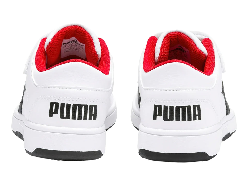 Tenis PUMA Rebound Layup Lo Blanco Negro y Rojo para Niño