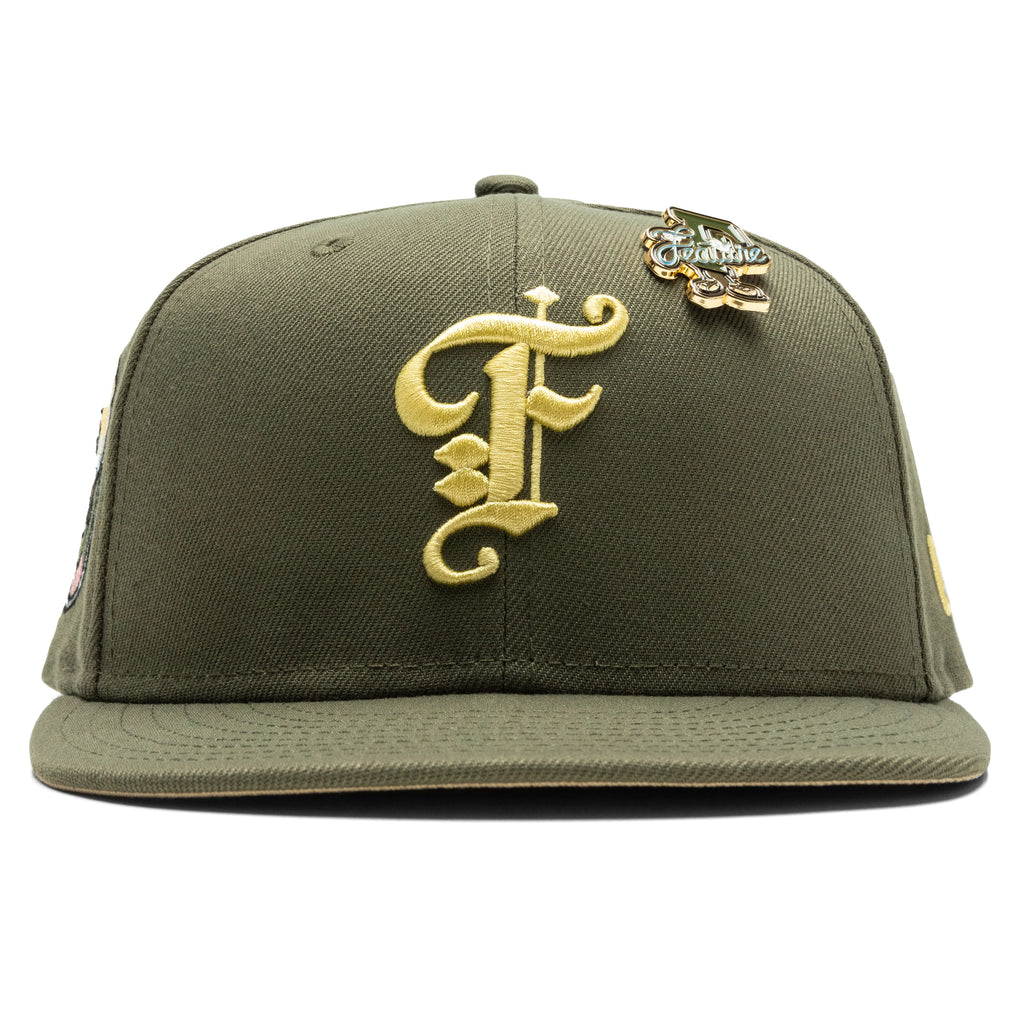 Feature x New Era 59FIFTY Fitted Old English F Calabasas New Olive Vegas Gold