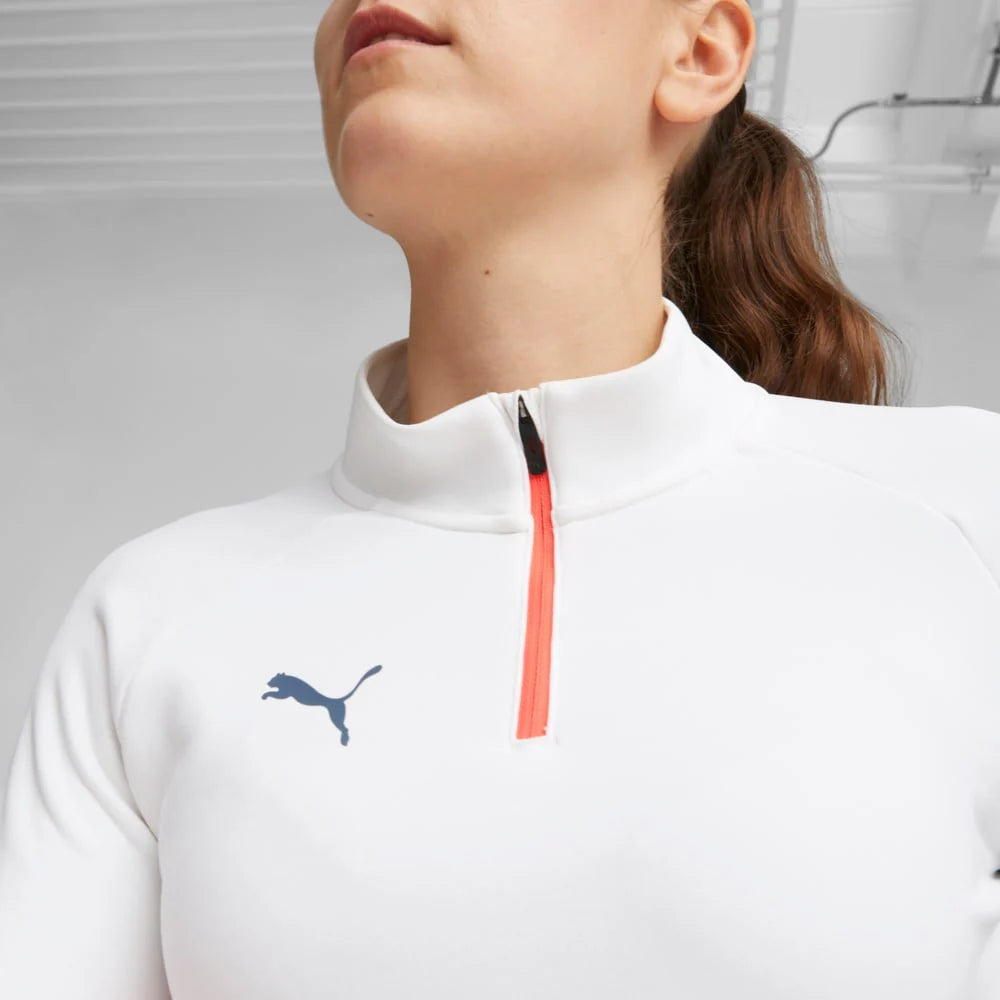 PUMA Womens Individualblaze 1 4 Zip Training Top White Fire Orchid