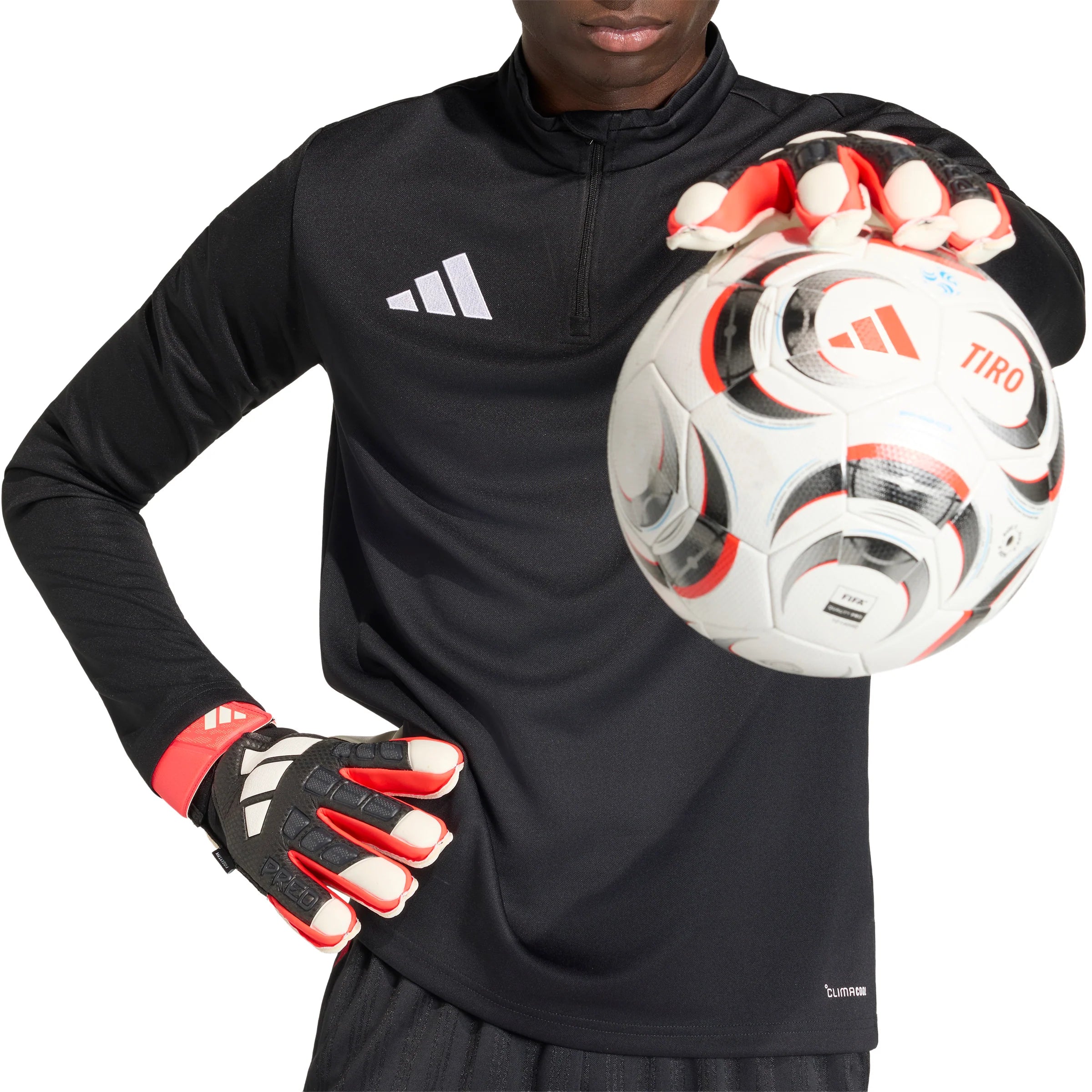 adidas Predator Match Fingersave Goalkeeper Soccer Gloves Black Red White