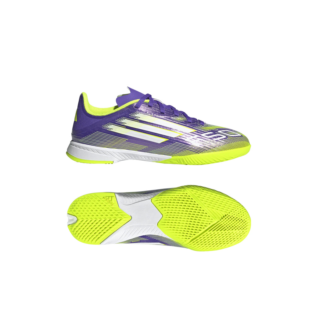 adidas F50 League Indoor Soccer Shoes Kids Purple White Lemon