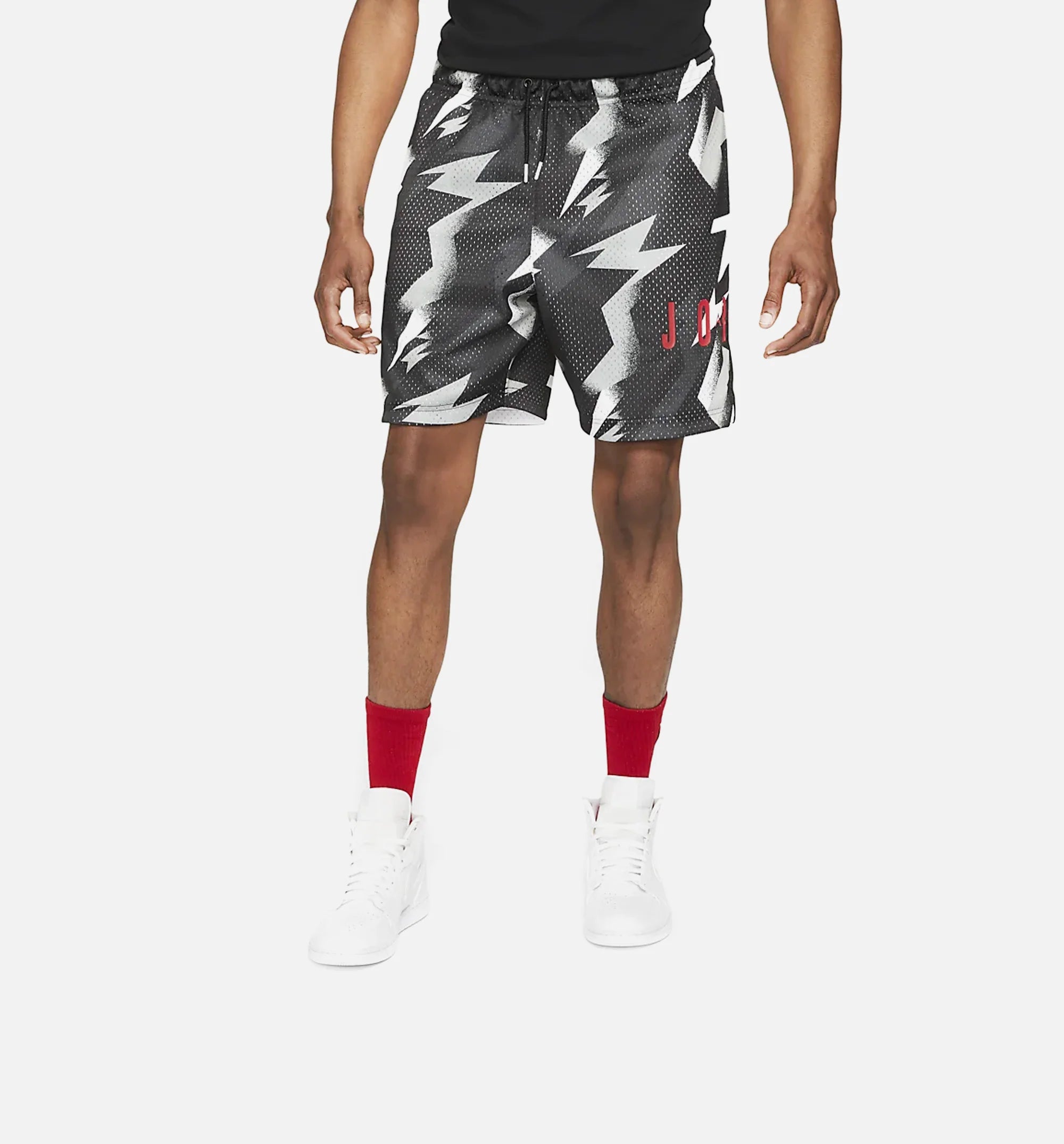 Jumpman Air Printed Mesh Mens Shorts Black White Red