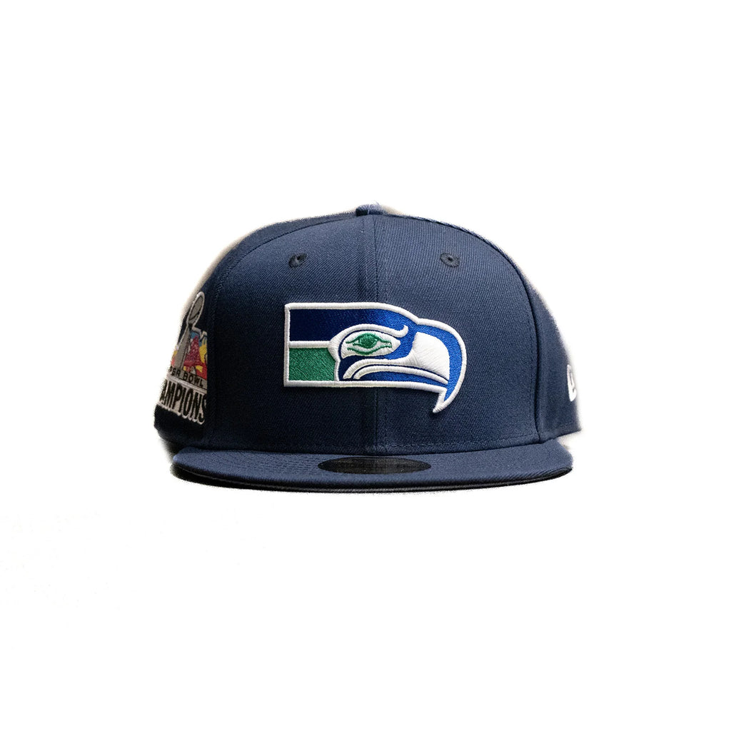 New Era Seattle Seahawks 59FIFTY Fitted Hat Super Bowl Patch Blue