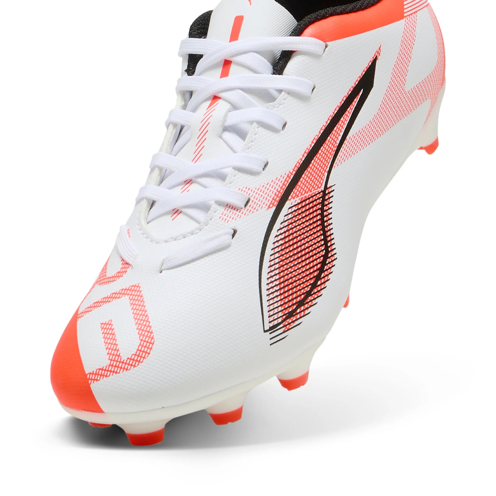 PUMA Ultra 5 Play FG AG Firm Multi Ground Youth Soccer Cleats White Black Glowing Red