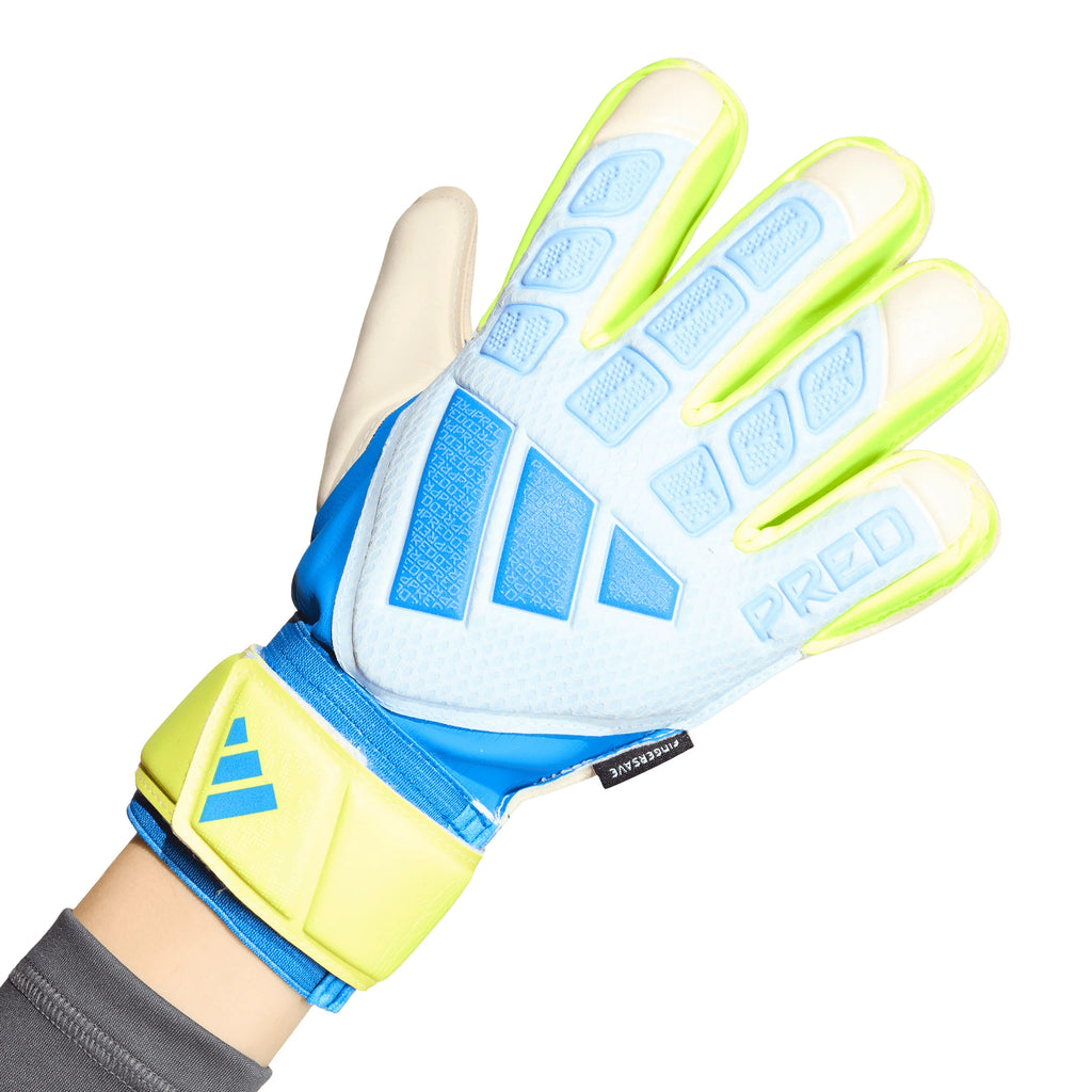 adidas Predator Match Fingersave Goalkeeper Youth Soccer Gloves Sky Blue Yellow
