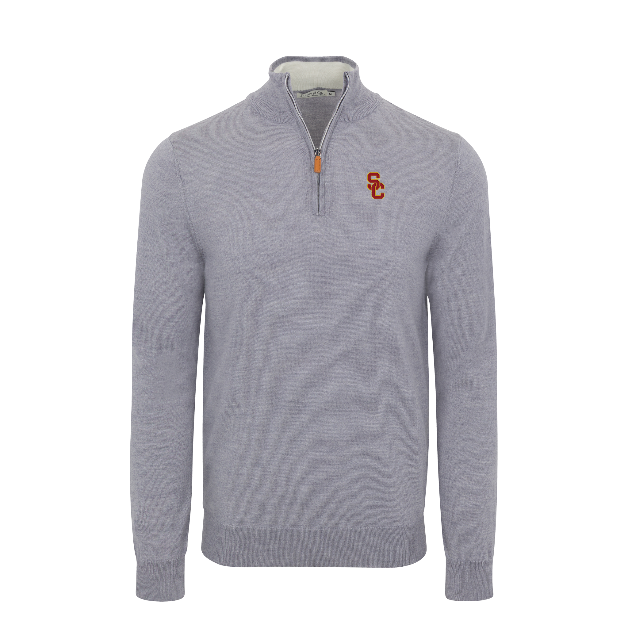 USC Grey Melange Cashmere Touch Australian Merino Quarter Zip Sweater