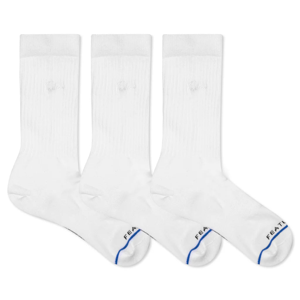 Tonal Script Crew Sock White 3 Pack