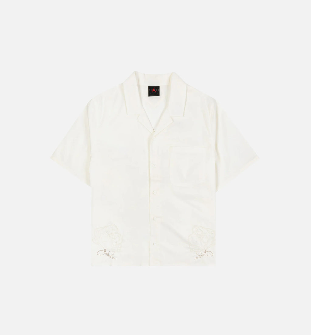Woven Embroidered Rose Womens Short Sleeve Shirt Sail