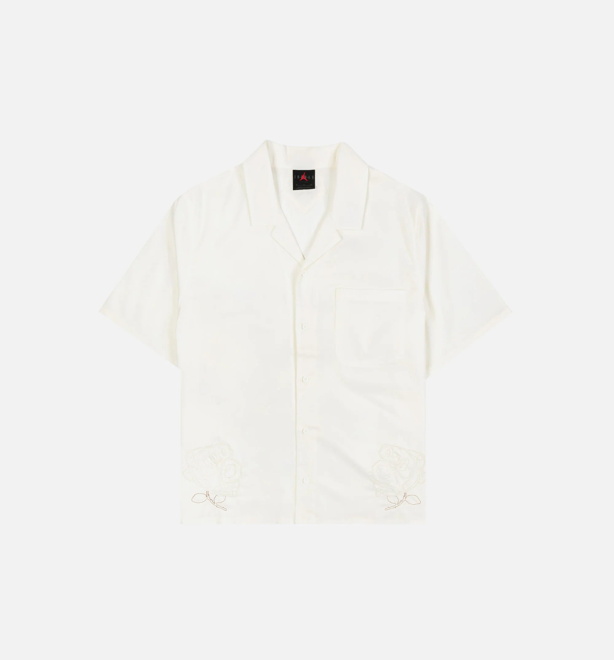 Woven Embroidered Rose Womens Short Sleeve Shirt Sail