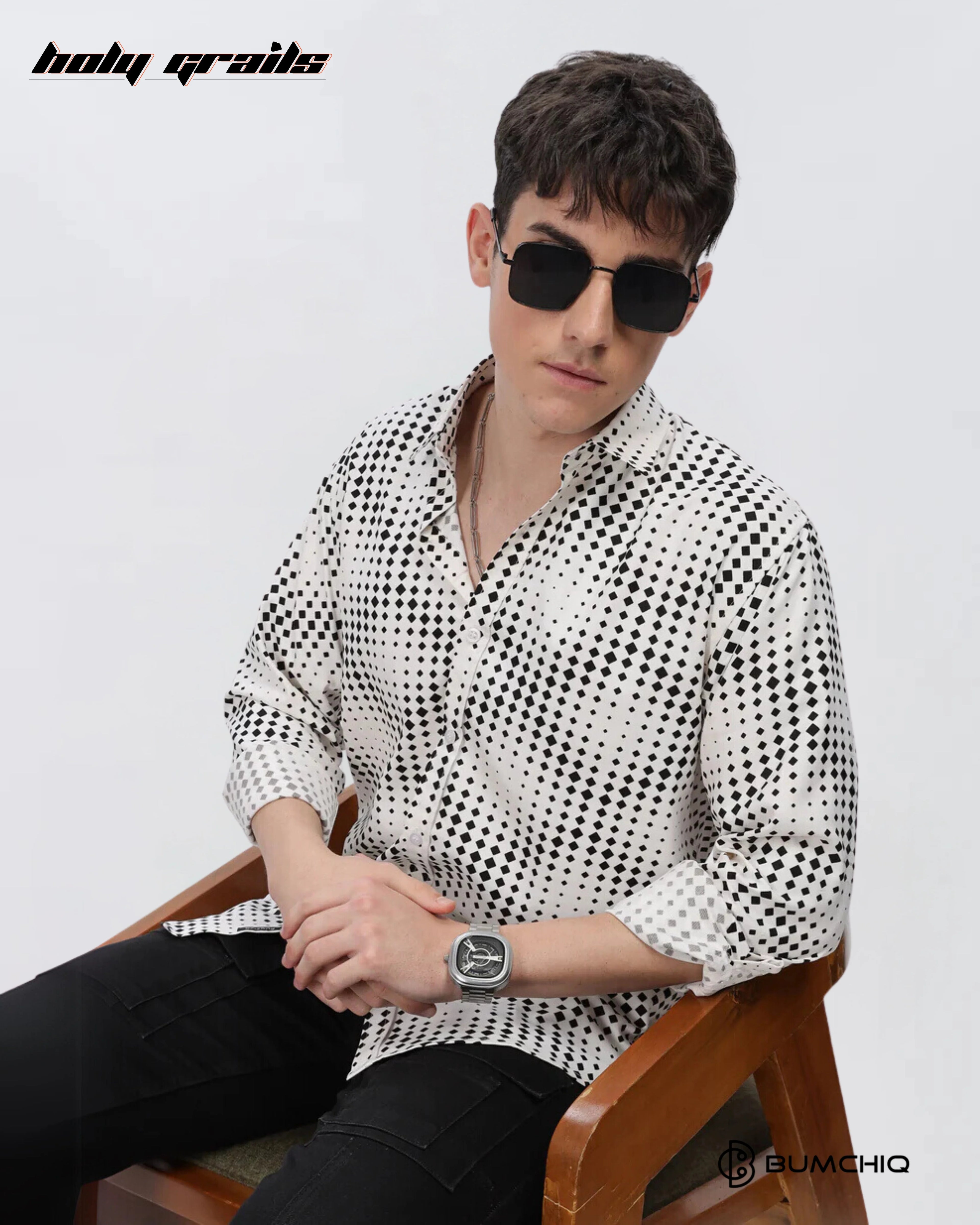 Black Dotted Abstract White Shirt HG x Bumchiq