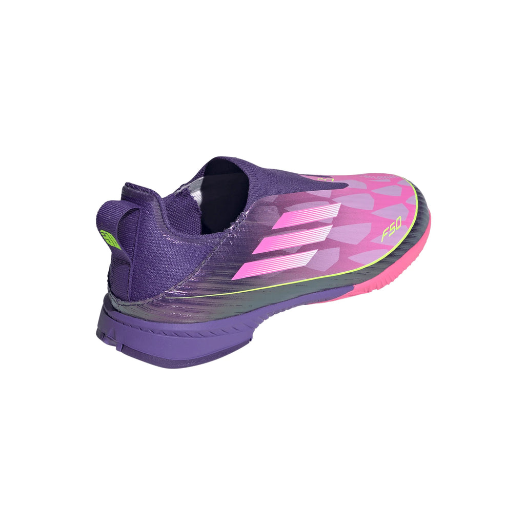 adidas F50 LEAGUE Laceless IN Youth Soccer Shoes Purple White Lemon