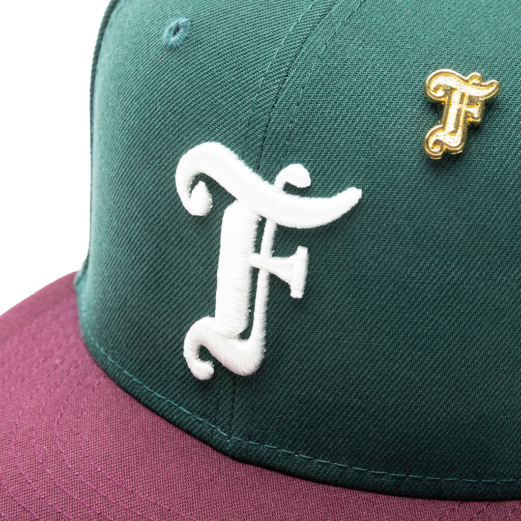 Feature x New Era Old English F Snapback Hat w Pin Dark Green Maroon