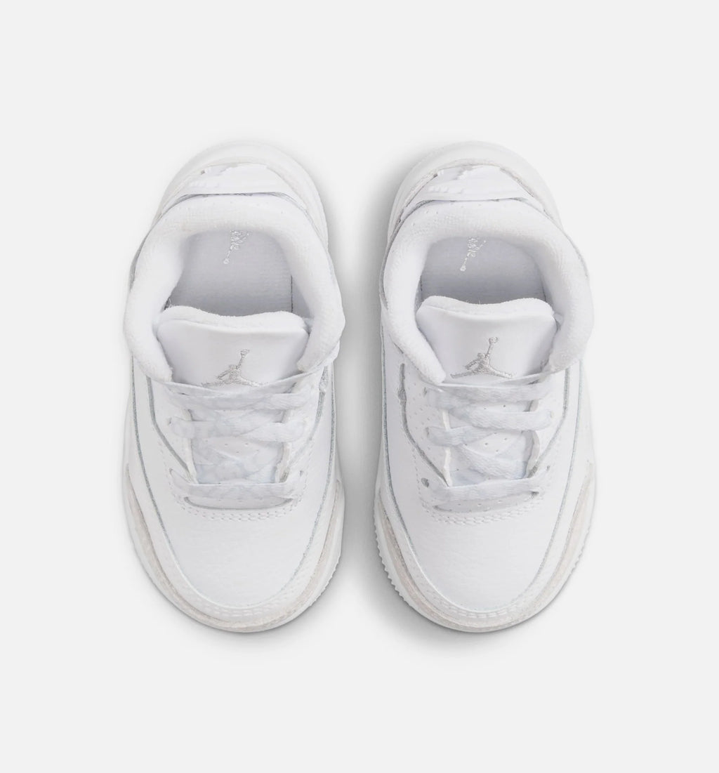 Air Jordan 3 Retro White And Silver Infant Toddler Lifestyle Shoe White Metallic Silver