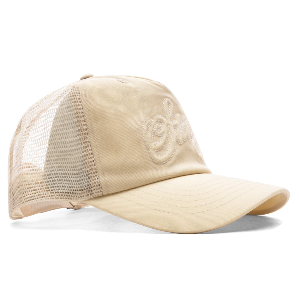 Waxed Cursive Stitch Snapback Trucker Sand