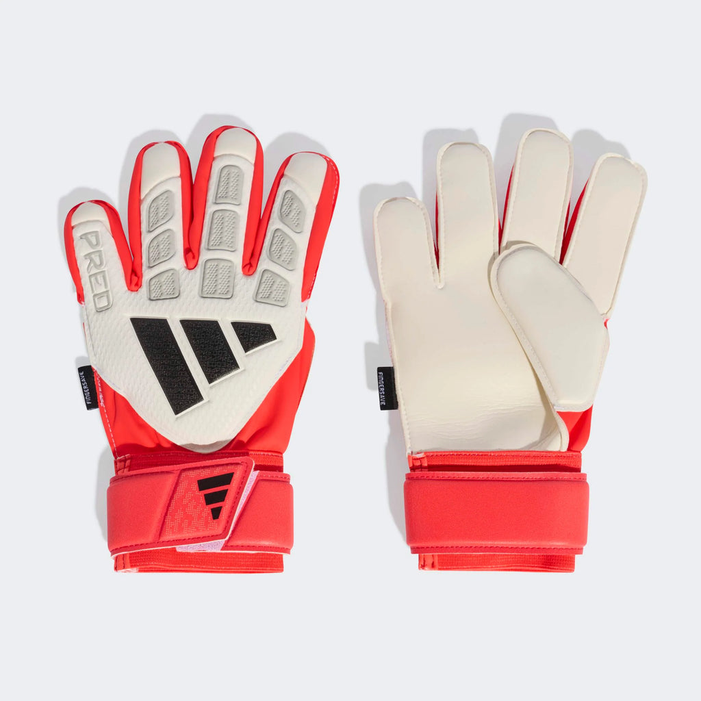 adidas Predator Match Fingersave Goalkeeper Youth Soccer Gloves White Red Black
