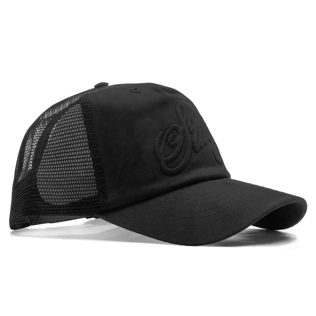 Waxed Cursive Stitched Trucker Snapback Black