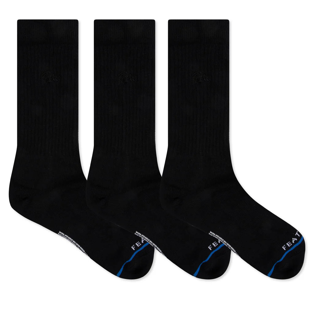 Tonal Script Crew Sock Black 3 Pack