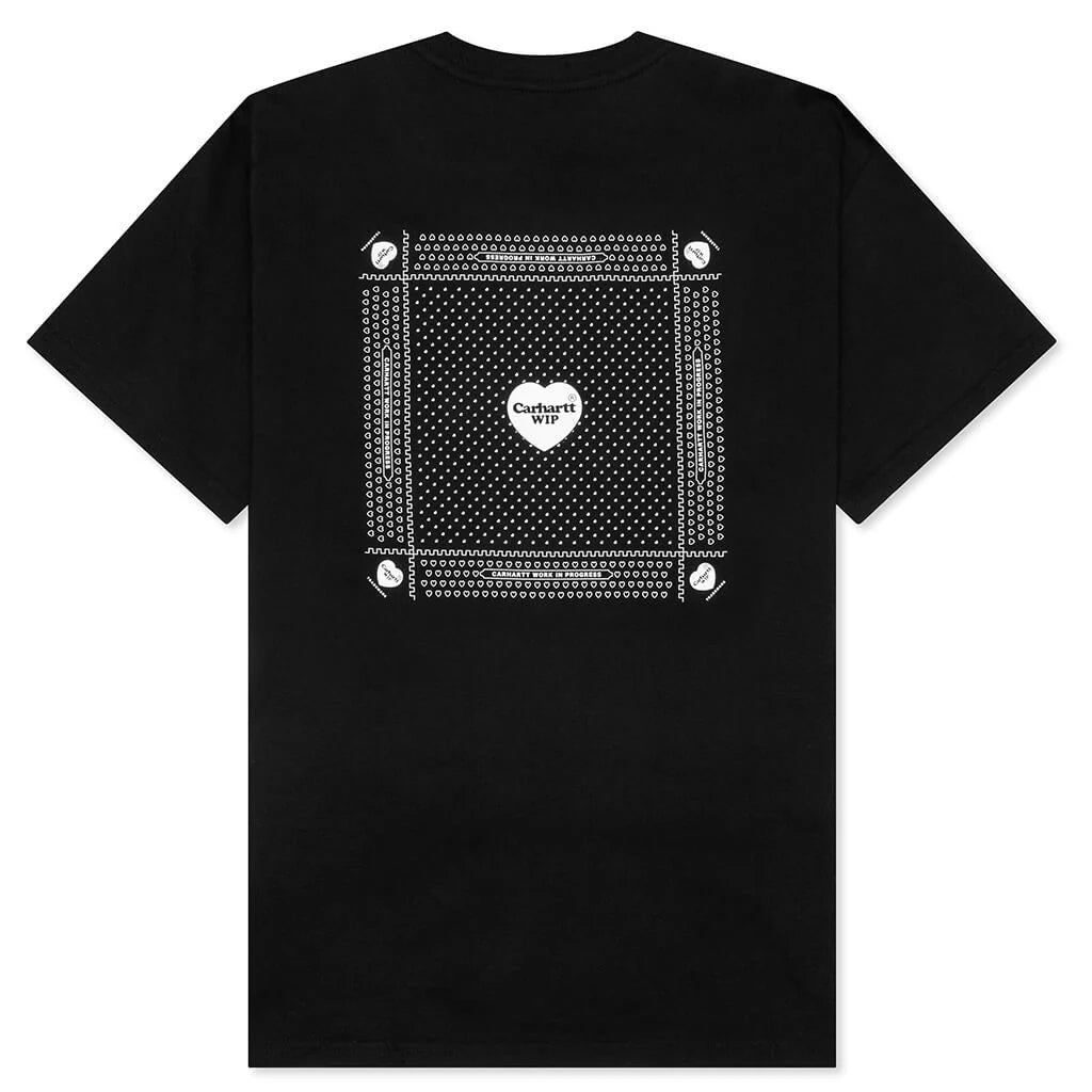 S S Heart Bandana T Shirt Black White Stone Washed