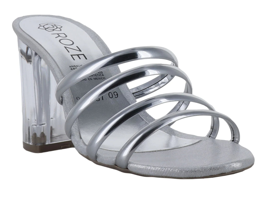 Sandalias ROZE Tacón Cuadrado Plata para Mujer