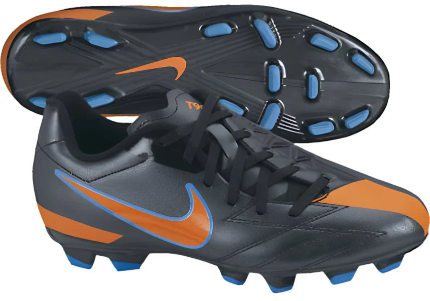 Nike Jr T90 Shoot IV FG Firm Ground Youth Soccer Cleats Black Orange Blue