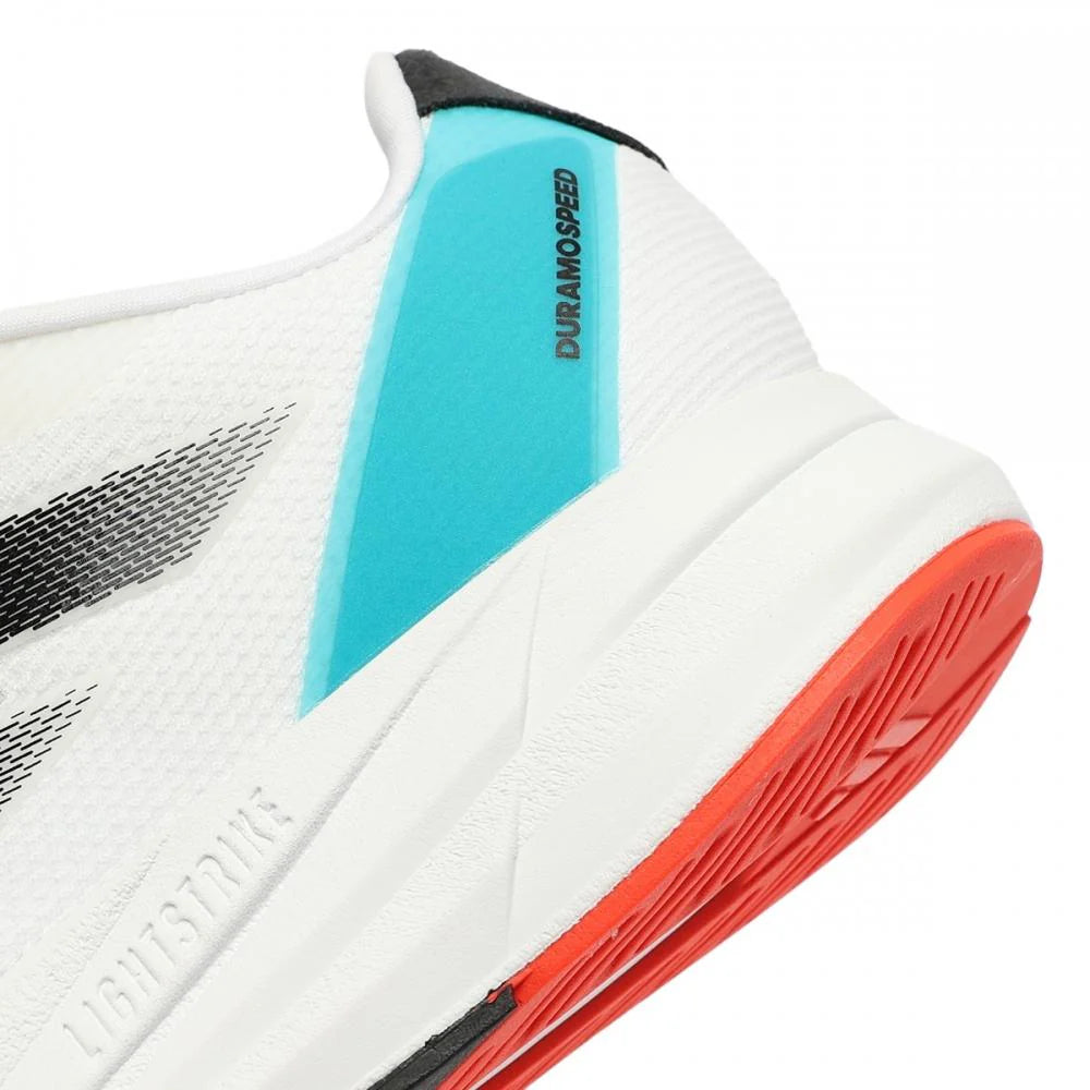 Adidas Duramo Speed en coloris blanc avec des accents cyan