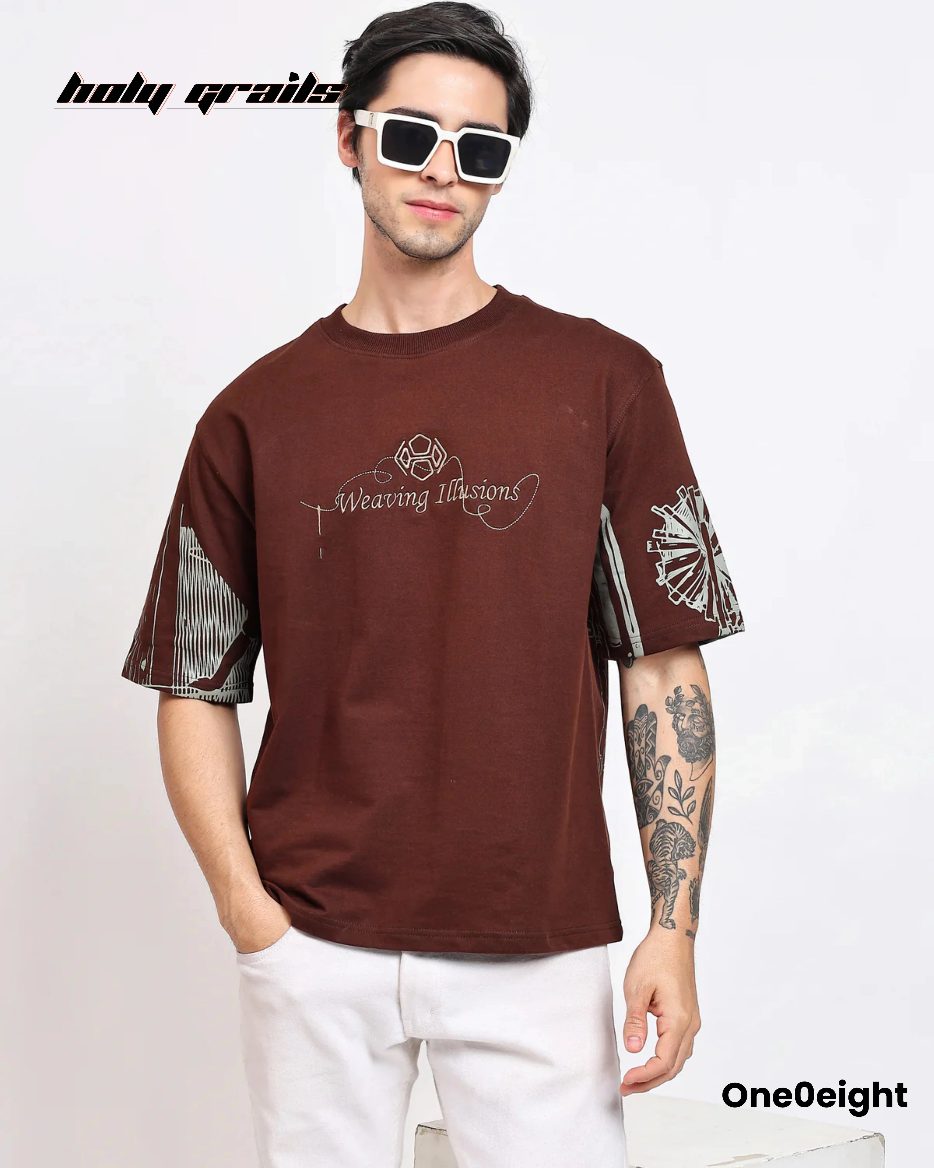 Weaving Illusions Brown Oversize Tee HG x One0eight