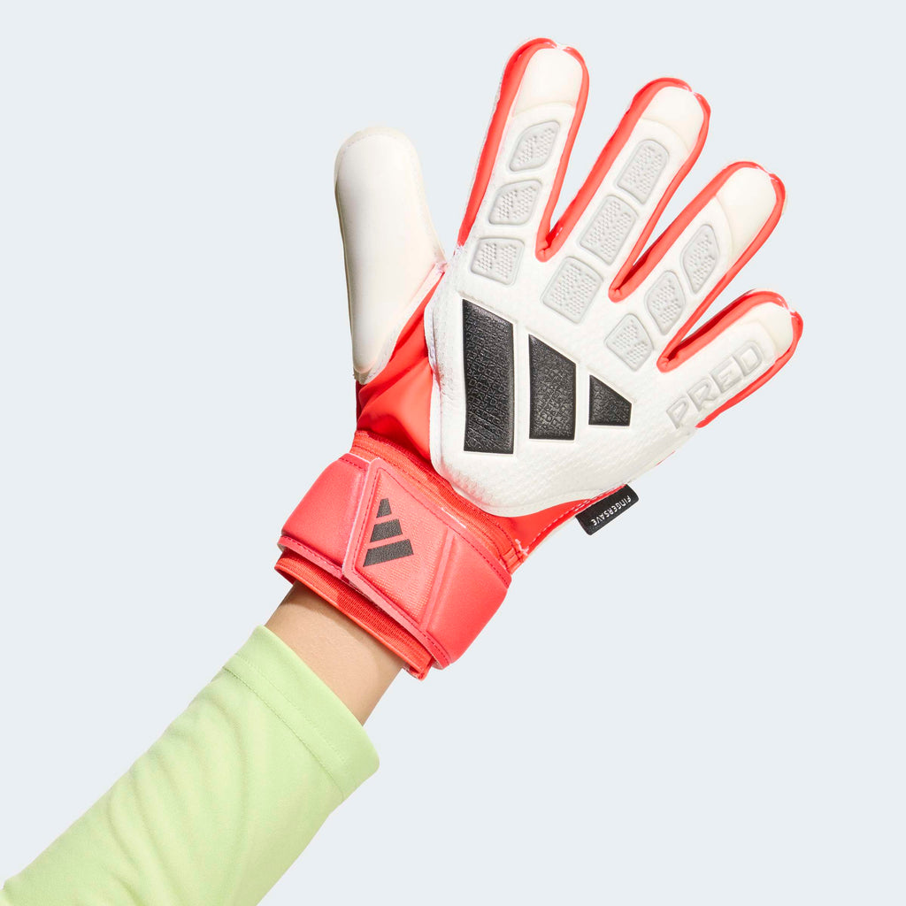 adidas Predator Match Fingersave Goalkeeper Youth Soccer Gloves White Red Black