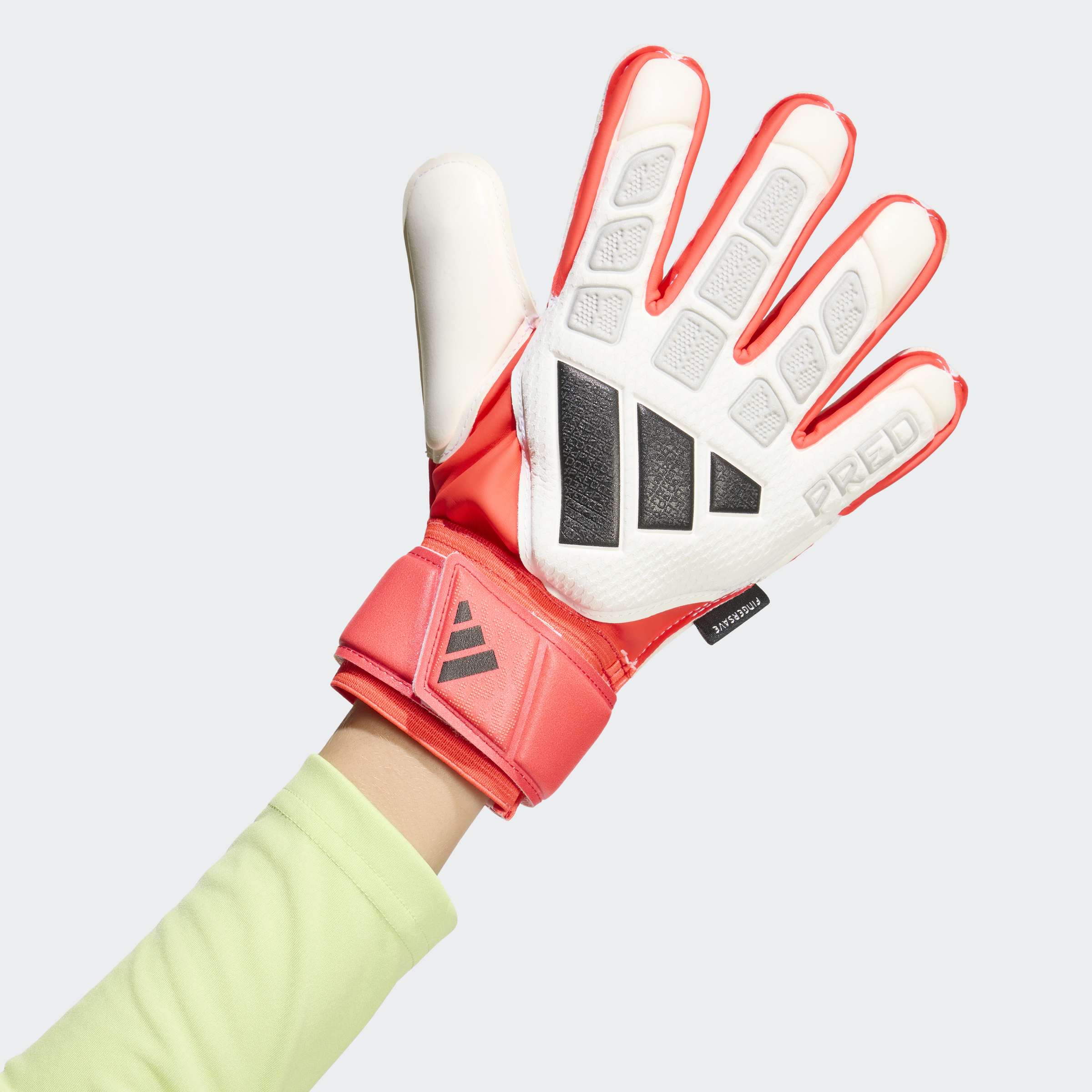 adidas Predator Match Fingersave Goalkeeper Youth Soccer Gloves White Red Black