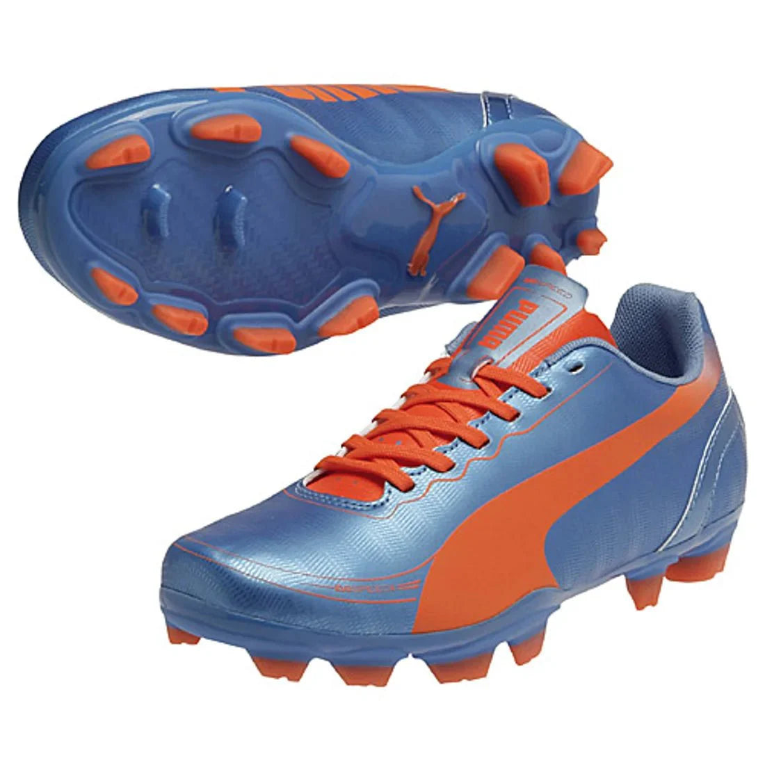 PUMA Kids evoSPEED 52 FG Firm Ground Soccer Cleats Jr Blue Fluro Peach