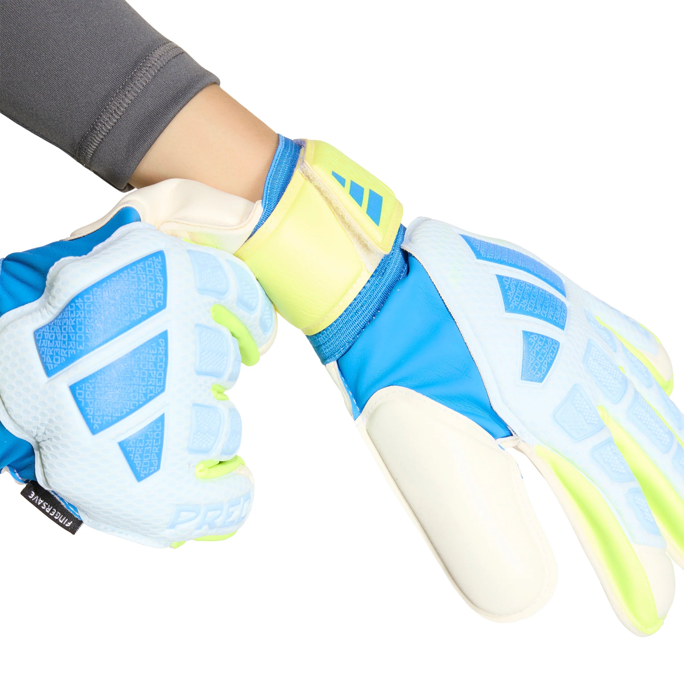 adidas Predator Match Fingersave Goalkeeper Youth Soccer Gloves Sky Blue Yellow