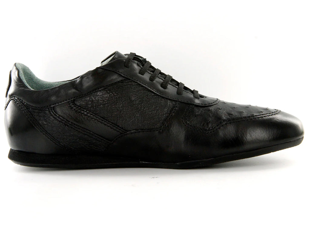 Zapatos Cuadra de Piel de Avestruz Negro para Hombre