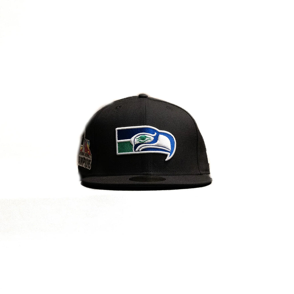 New Era Seattle Seahawks 59FIFTY Fitted Hat Super Bowl Patch Black
