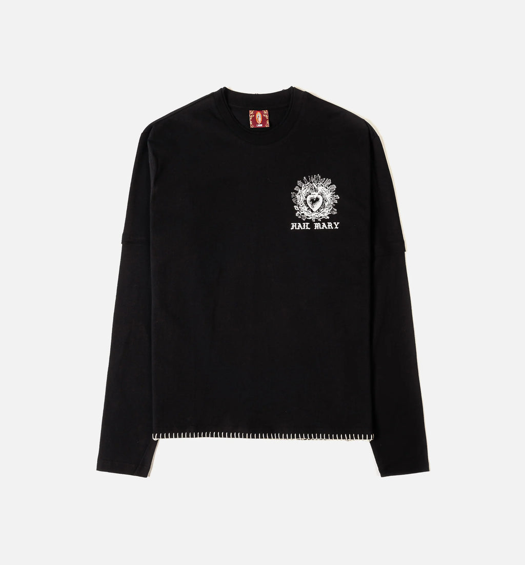 Hail Mary Mens Long Sleeve Shirt Black White