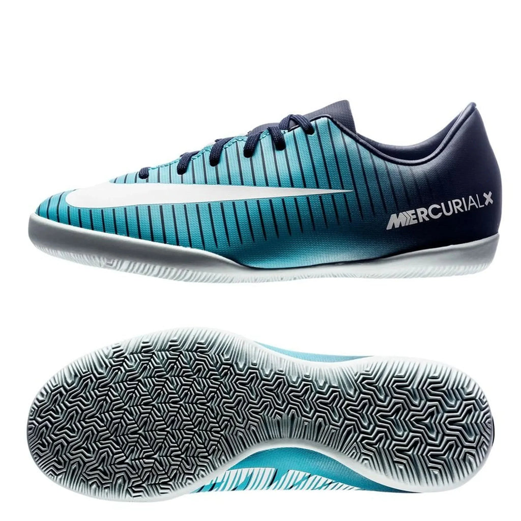 Nike Jr MercurialX Vapor XI IC Indoor Soccer Shoes Obsidian White Gamma Blue
