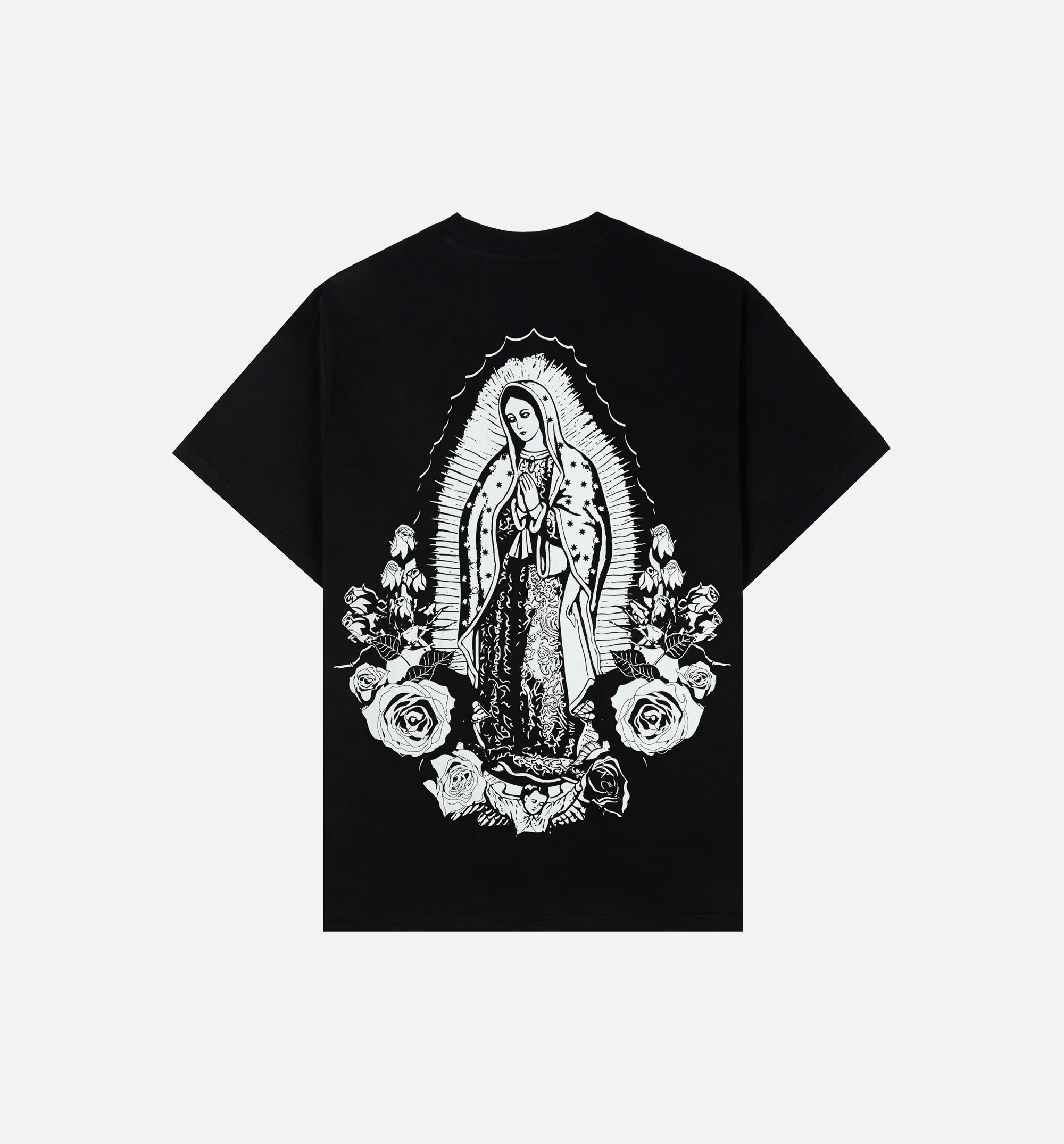 The Lady Of Guadalupe Mens Short Sleeve Shirt Black Cream