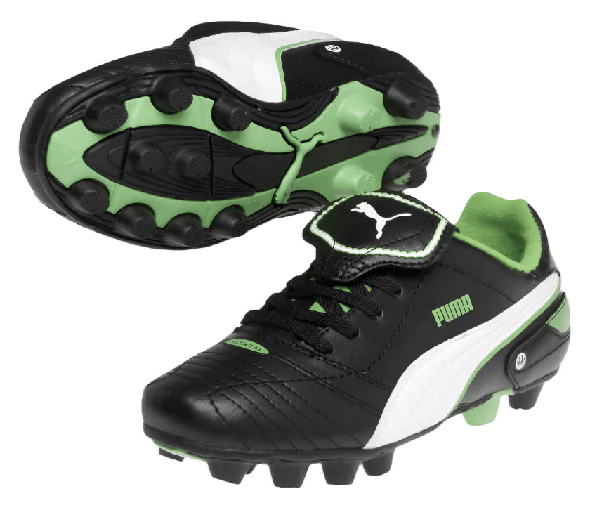 PUMA Esito Finale R HG Jr Hard Ground Soccer Cleats Black White Green