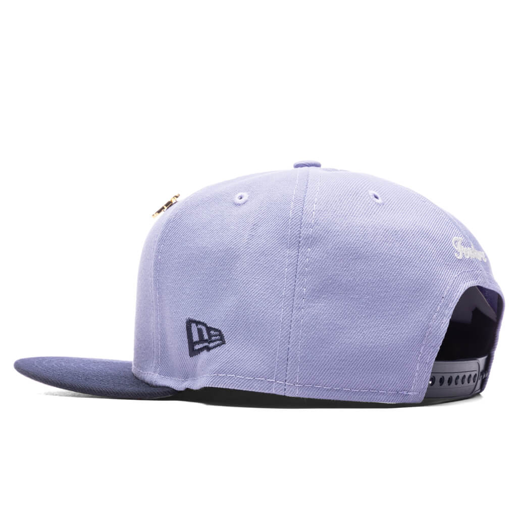 Feature x New Era Old English F Snapback Hat w Pin Lavender Night Shift Navy