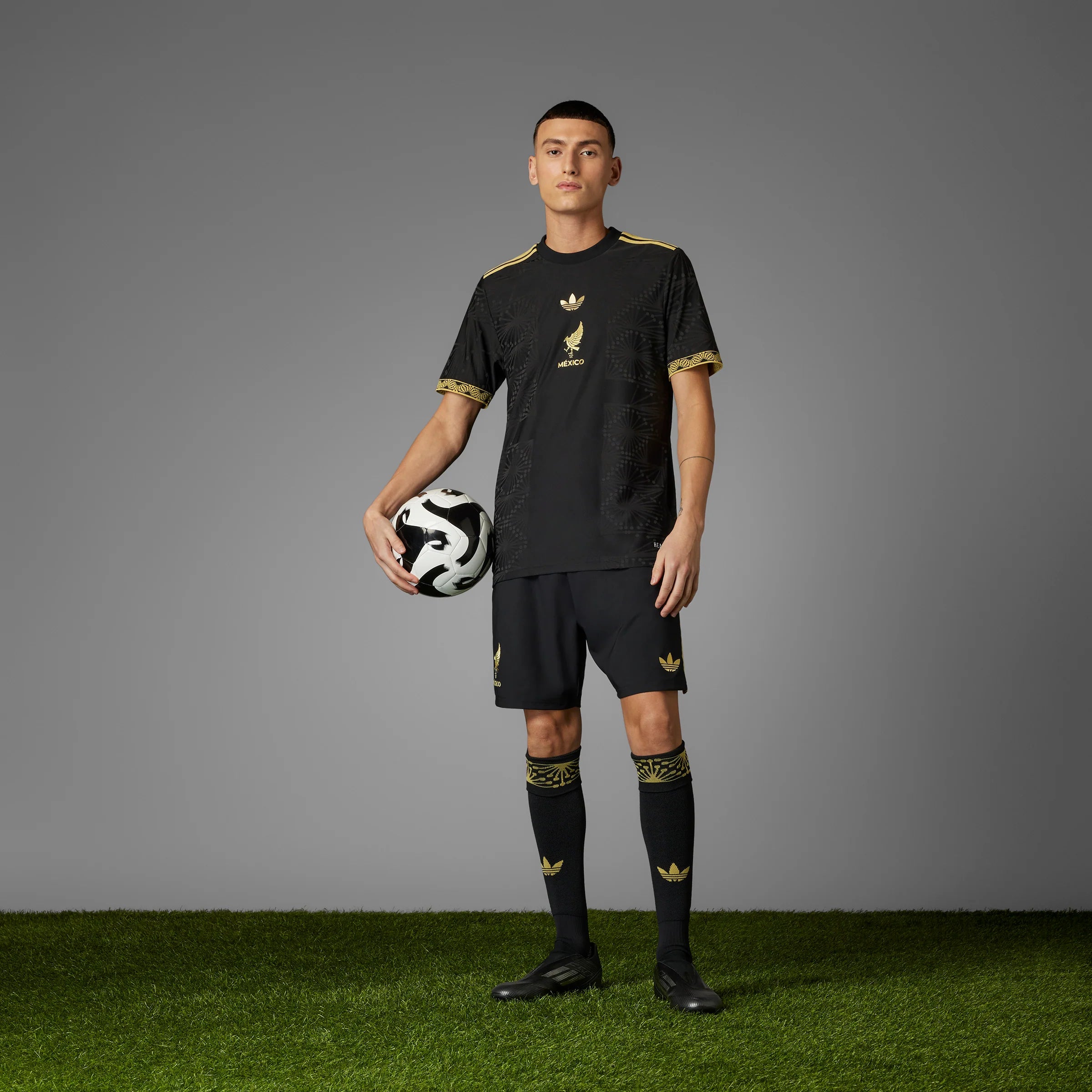 adidas Mexico 25 Gold Mens Soccer Shorts Black