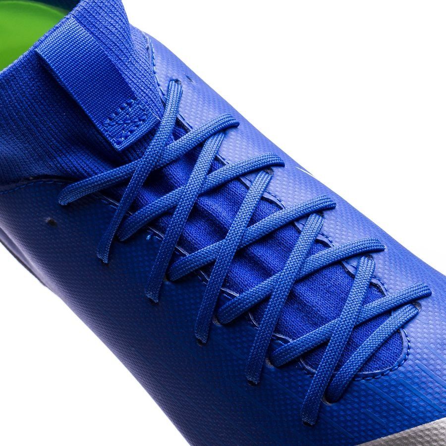Nike JR Superflyx 6 Academy TF Turf Soccer Cleats Racer Blue Metallic Silver