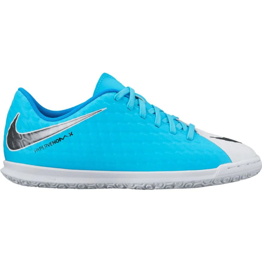 Nike Jr HypervenomX Phade III IC Indoor Soccer Shoes White Black Photo Blue