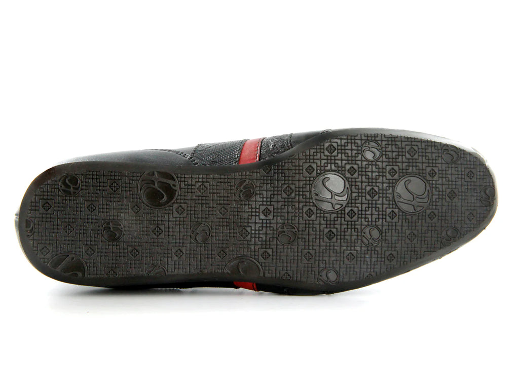 Zapatos Cuadra Negro y Rojo en Piel de Avestruz y Lizard