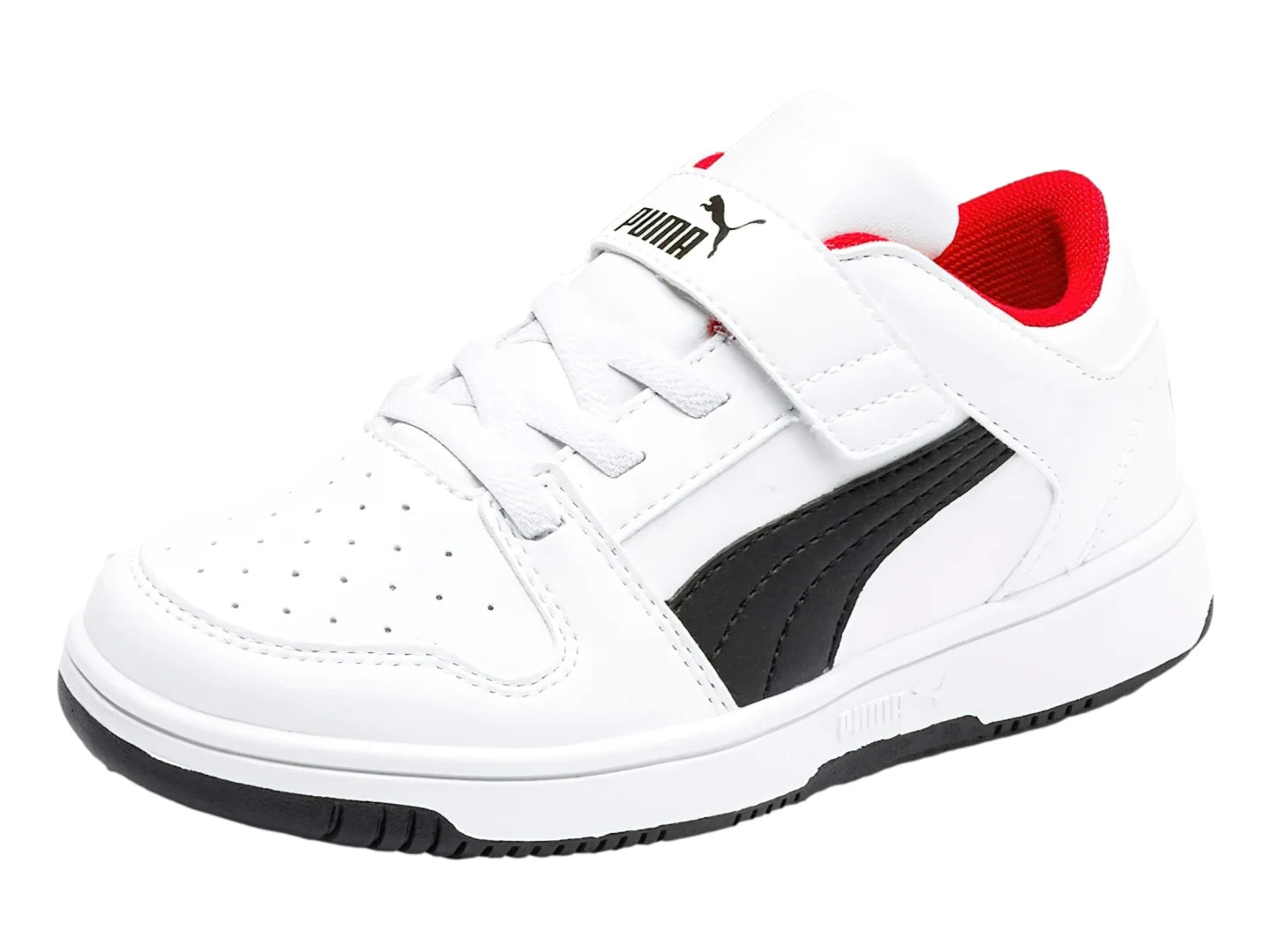 Tenis PUMA Rebound Layup Lo Blanco Negro y Rojo para Niño
