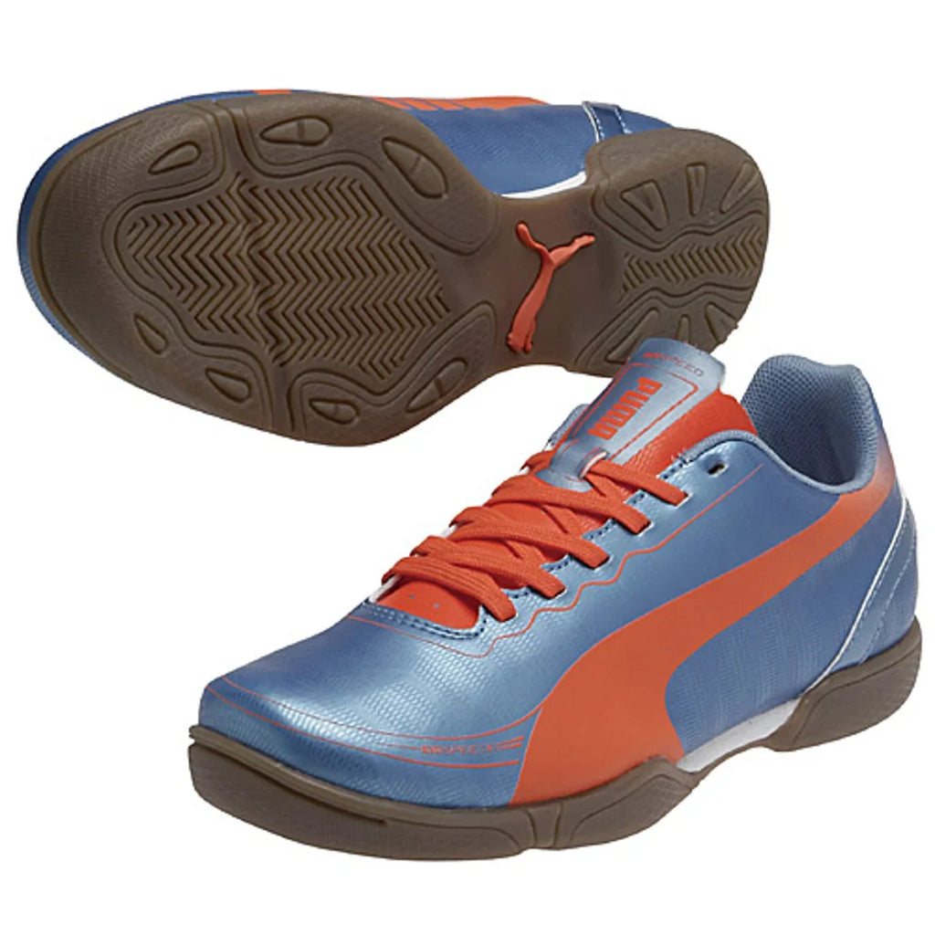 PUMA evoSPEED 52 IT Jr Youth Indoor Soccer Shoes Blue Fluro Peach