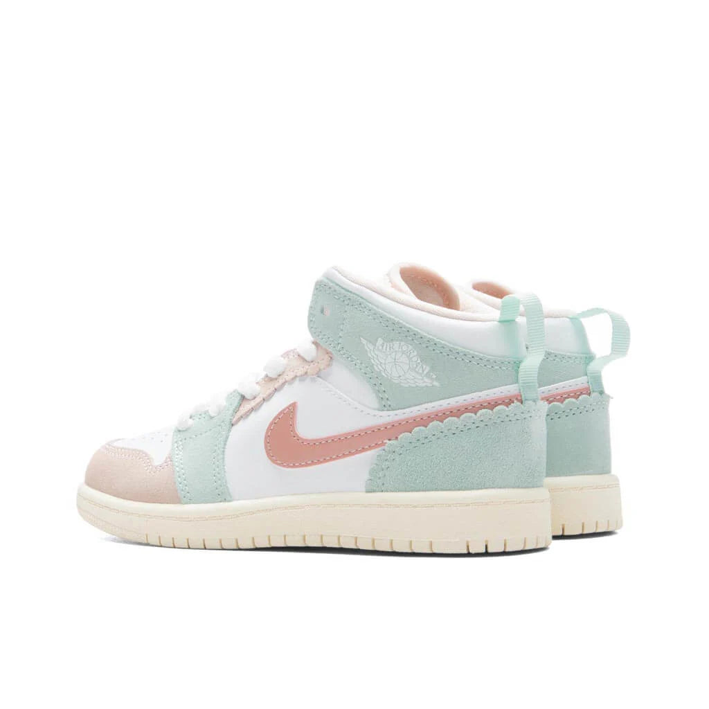 Air Jordan 1 Mid SE PS White Pink Oxford Jade Ice